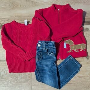 Red Sweater and Jacket with Blue Jeans Set